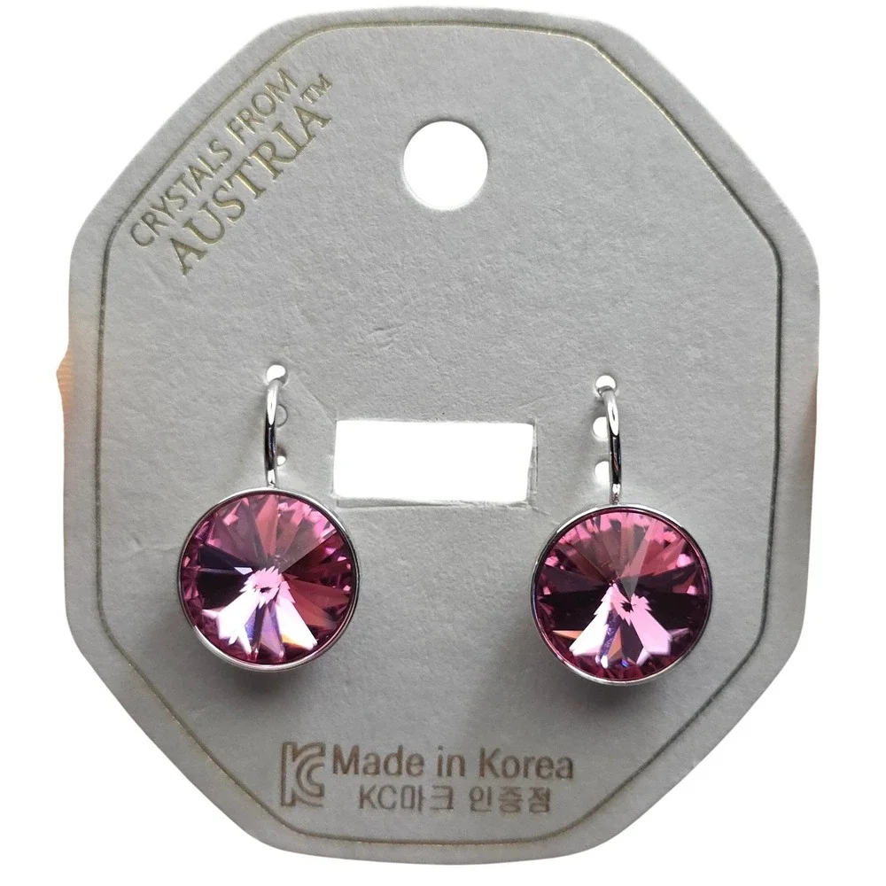 NEW Rose MedPink SwarovskiElements Crystal LeverbackEarrings13mmPlatinum Plated!